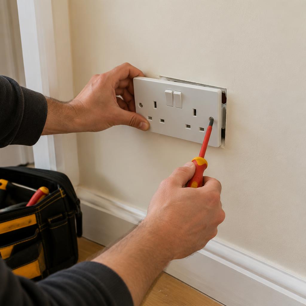 Electrician's hands fitting a socket